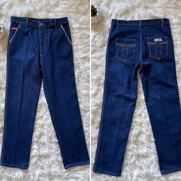 Vintage 1980s dark denim high rise straight leg pants - Picture 5 of 16